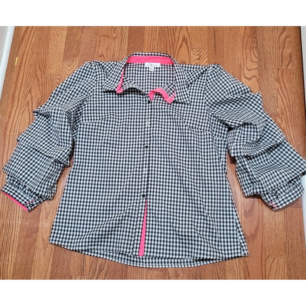 Lena Gabrielle Chevron Button Down Shirt Puffy Gathered Sleeves Women XL Y2K